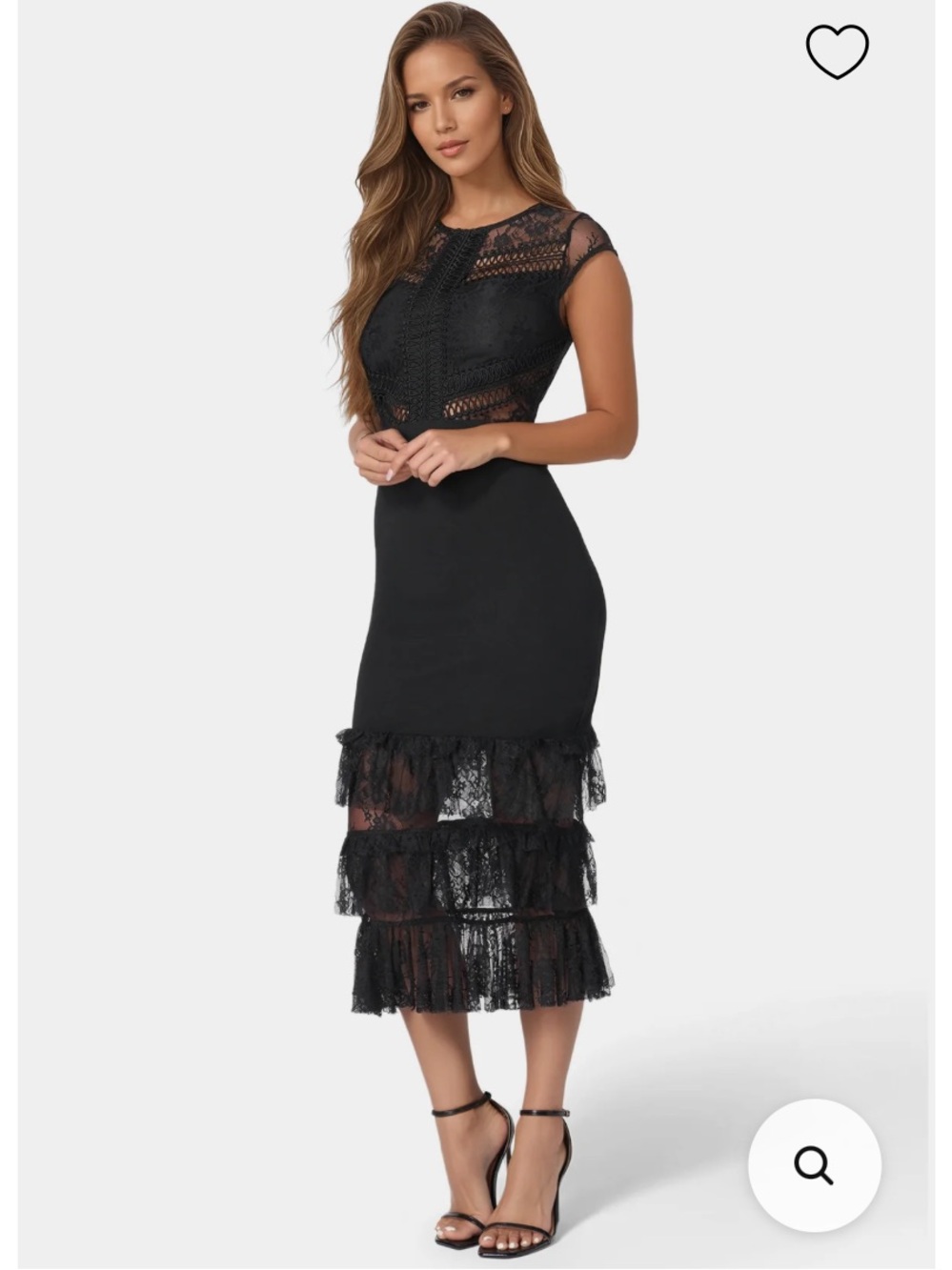 bebe Black Lace Tiered Midi Dress - Picture 6 of 6